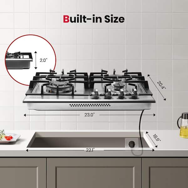 24 in. Recessed Gas Cooktop in Stainless Steel with 4-Burners and Thermocouple Protection, ETL Certified