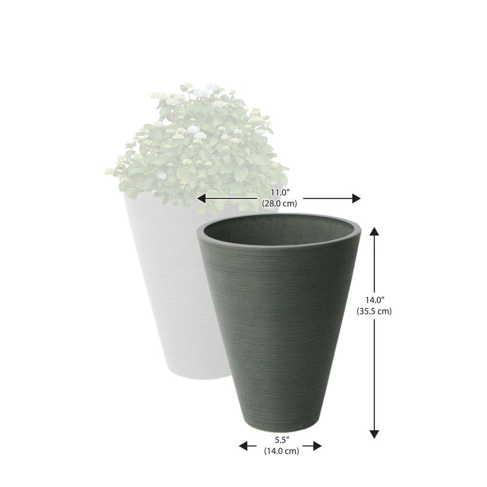 Charcoal Gray Round Taper Ribbed Outdoor Planter Set