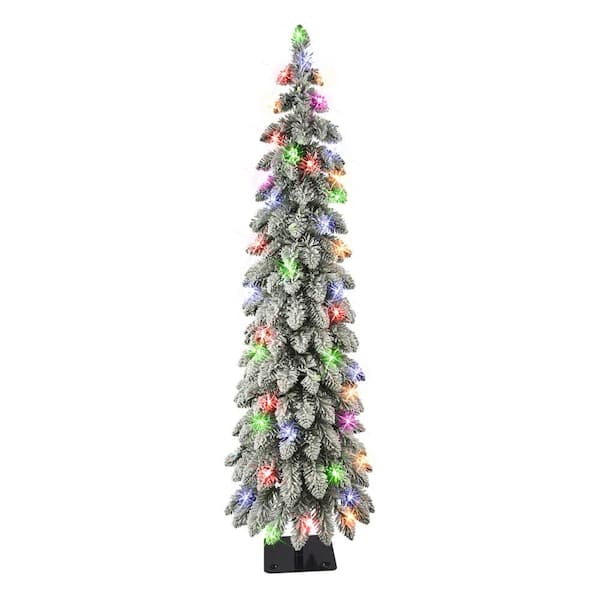 Puleo International 4 ft Pre-lit Flocked Alpine Pencil Artificial ...