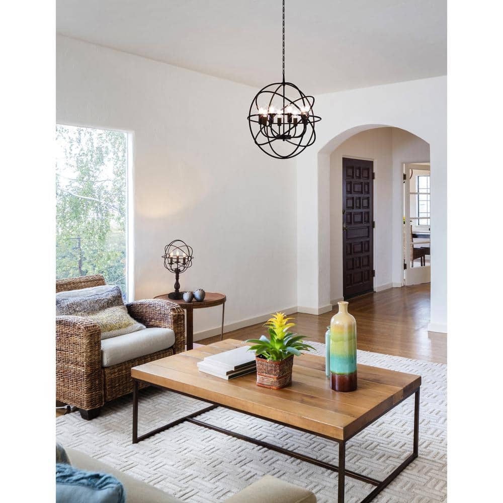 Arza Rustic Orb 22" Dark Brown Iron Cage Chandelier