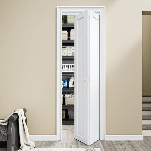 24 in. x 96 in. 1-Panel Solid Core White Primed Composite MDF Closet Bi-Fold Door with Handle and Hardware