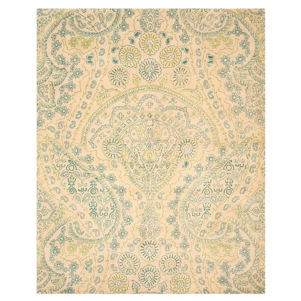EORC Green, Ivory 5 ft. x 8 ft. Hand Tufted Wool Transitional Jain Area Rug