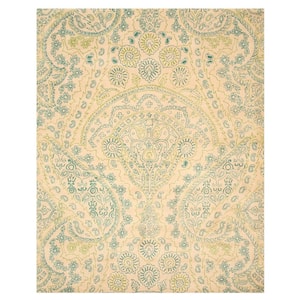 Green Ivory 6 ft. Round Hand Tufted Wool Transitional Jain Area Rug