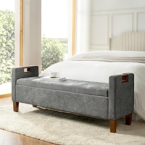 Telmo Gray Waterproof Storage Bench with Solid Wood Legs