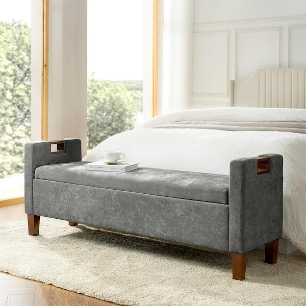 JAYDEN CREATION Telmo Gray Waterproof Storage Bench with Solid Wood Legs