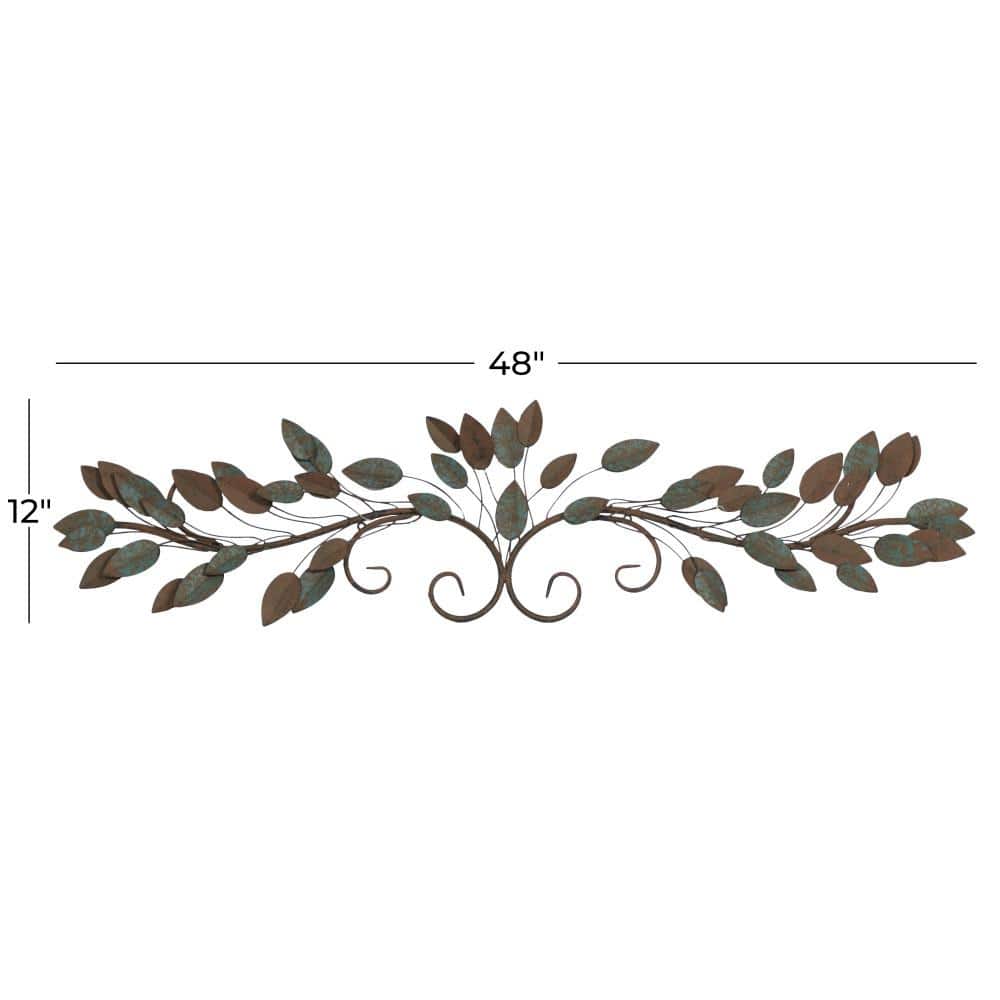 Weathered Brown and Blue Metal Leaf Wall Sculpture