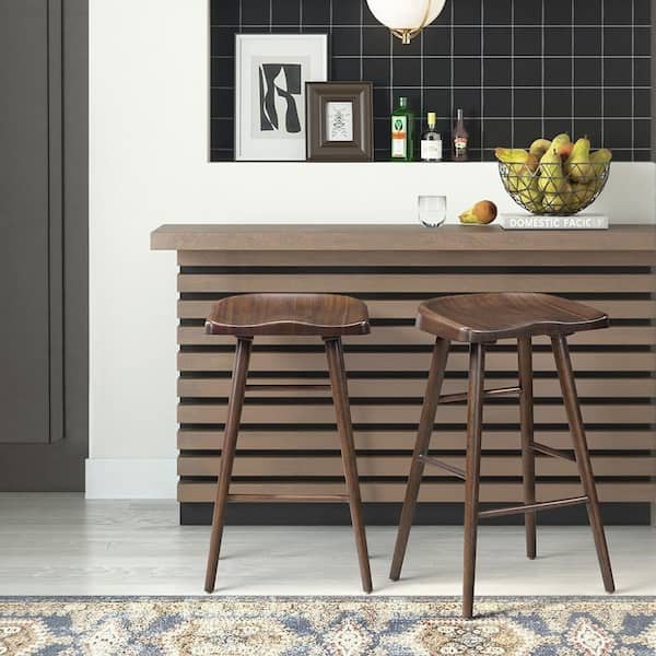 Finn 29.5 in. H Brown Finish Wood Frame Pub Height Stool (Set of 2)