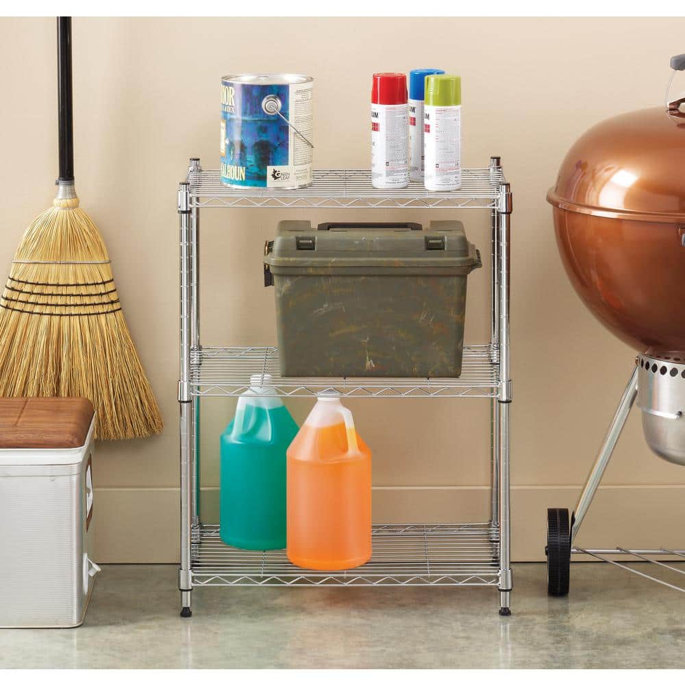 Chrome Adjustable 3-Tier Steel Storage Shelves