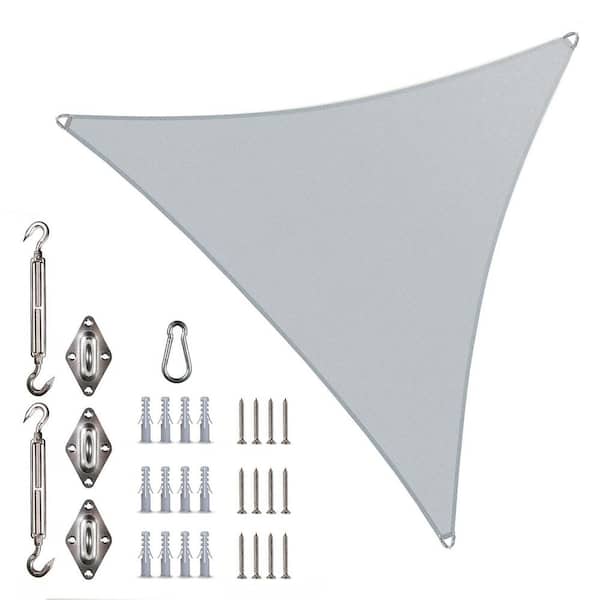 COLOURTREE 20 ft. x 20 ft. x 20 ft. Triangle Pro Ring Sun Shade Sail with Hardware Kit-Grey