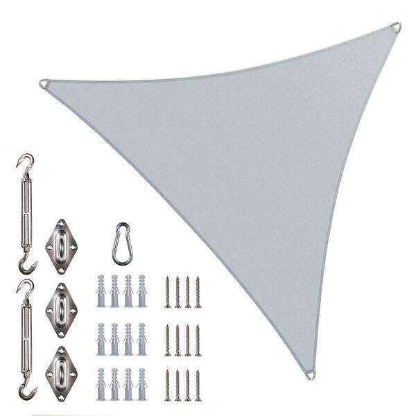 28 ft. x 28 ft. x 28 ft. Triangle Pro Ring Sun Shade Sail with Hardware Kit-Grey