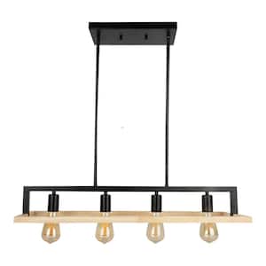 4-Light Black Metal Industrial Farmhouse Rectangle Linear Frame Rustic Vintage Chandeliers for Dining Kitchen Island