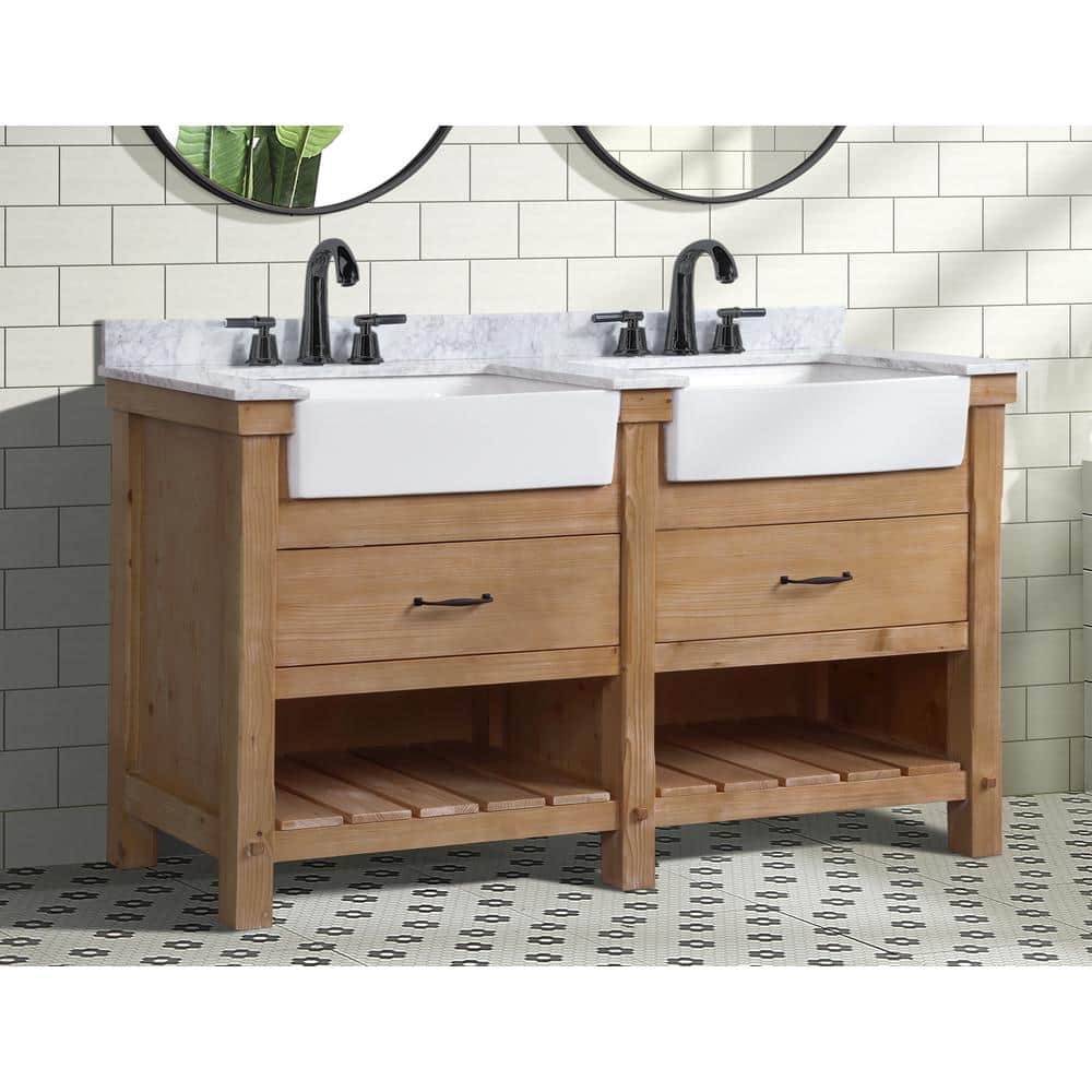 Marina Driftwood Double Vanity with Carrara Marble Top