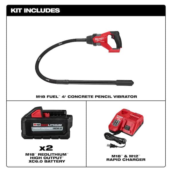 M18 FUEL 18V Lithium-Ion Brushless Cordless 4 ft. Concrete Pencil Vibrator Kit with (2) 6.0 Ah Battery