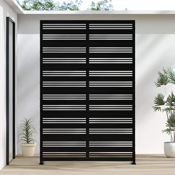 Lirago 72 in. H x 47 in. W Outdoor Metal Privacy Screen Garden Fence Vine Pattern Wall Applique in Black