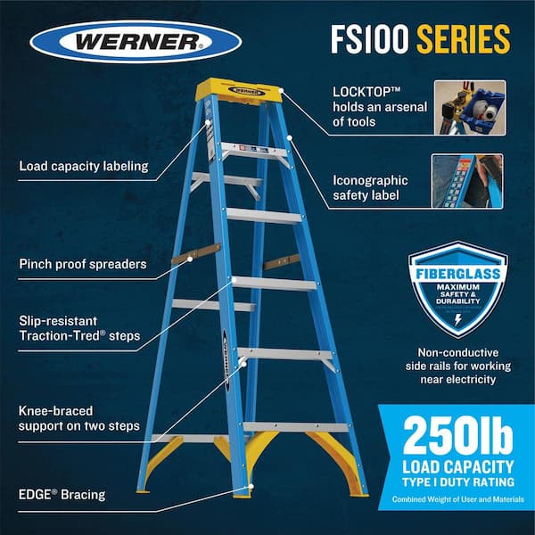 Werner 18 ft. Reach Height Multi-Purpose Fiberglass PRO Ladder with 300  lbs. Load Capacity Type IA FMT-17 - The Home Depot