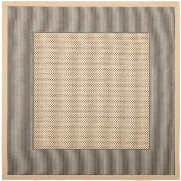 SAFAVIEH Courtyard Gray/Cream 7 ft. x 7 ft. Square Border Indoor/Outdoor Patio  Area Rug