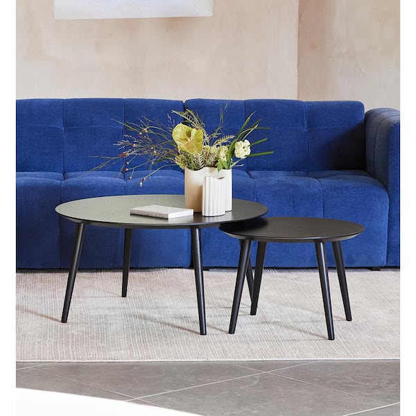 Freya 34.65 in. Black Wood Nesting End Tables with Circular Top