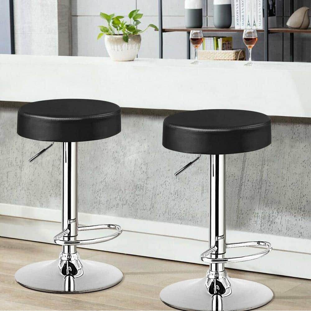 Black Adjustable Swivel Backless Metal Bar Stools, Set of 2