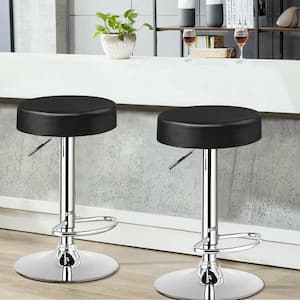 2-Piece 34 in. Black PU Leather Adjustable Round Bar Stool Swivel Pub Chairs