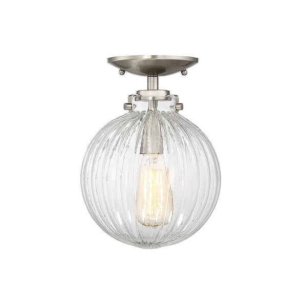 Filament Design 1-Light Brushed Nickel Semi-Flush Mount with Clear Ribbed Glass