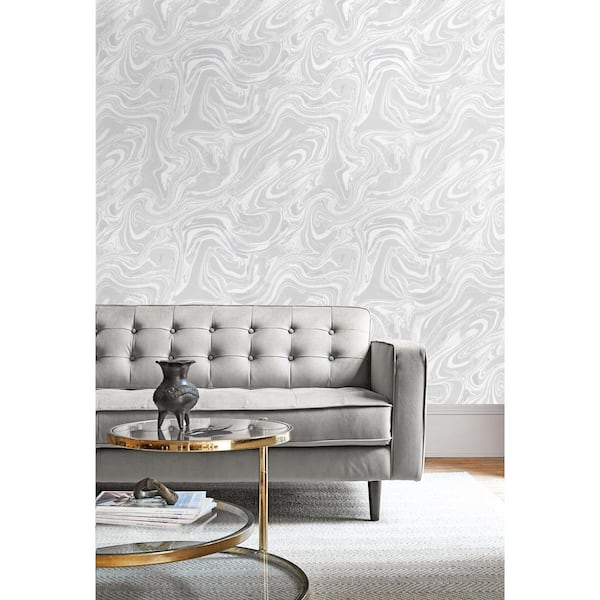 Atmosphere Collection Grey/Metallic Silver Mystic Floral Design on  Non-Pasted Non-Woven Wallpaper Roll