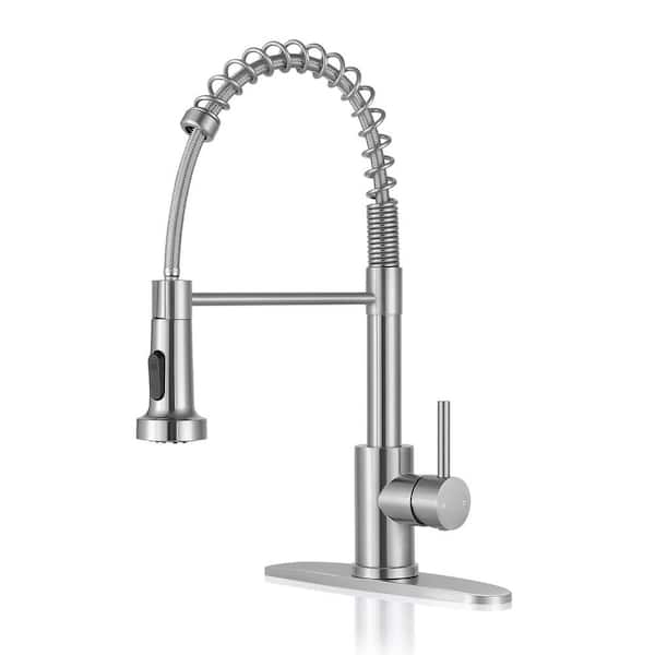 Brushed Nickel 17.7 in. H Single Handle Pull Down Sprayer Kitchen Faucet with 360° Spout Swivel