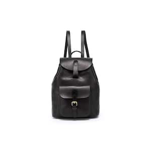 10.5 in. Black Genuine Leather Backpack with Adjustable Shoulder Straps