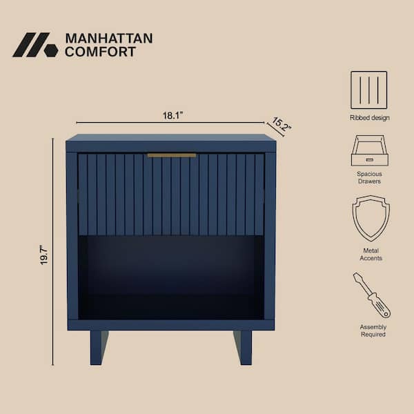 Manhattan Comfort Elara Contemporary Midnight Blue 1-Drawer 18.1