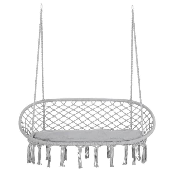 Boosicavelly 51.25 in. W x 29.5 in. D x 15.75 in. H 2-Person Metal Porch Swing Hanging Chair with Cushions in Gray