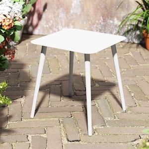 1-Piece White Aluminum Outdoor Side Table with Adjustable Feet