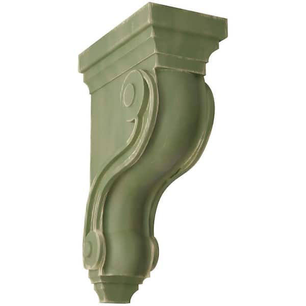 Ekena Millwork 3 3/8 in. x 10-1/2 in. x 6-1/2 in. Restoration Green Boston Traditional Scroll Wood Vintage Decor Corbel