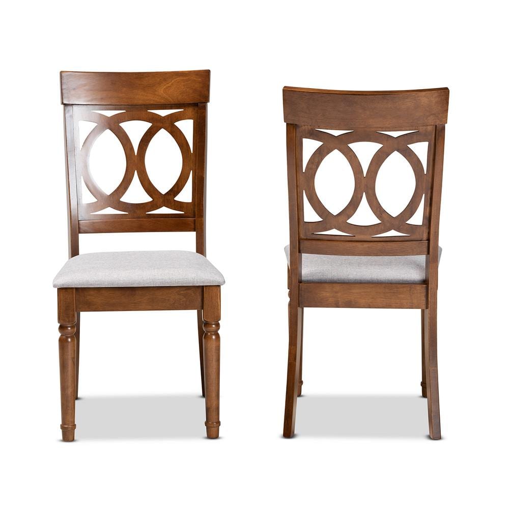 Walnut Brown and Grey Upholstered Cane Side Chair Set