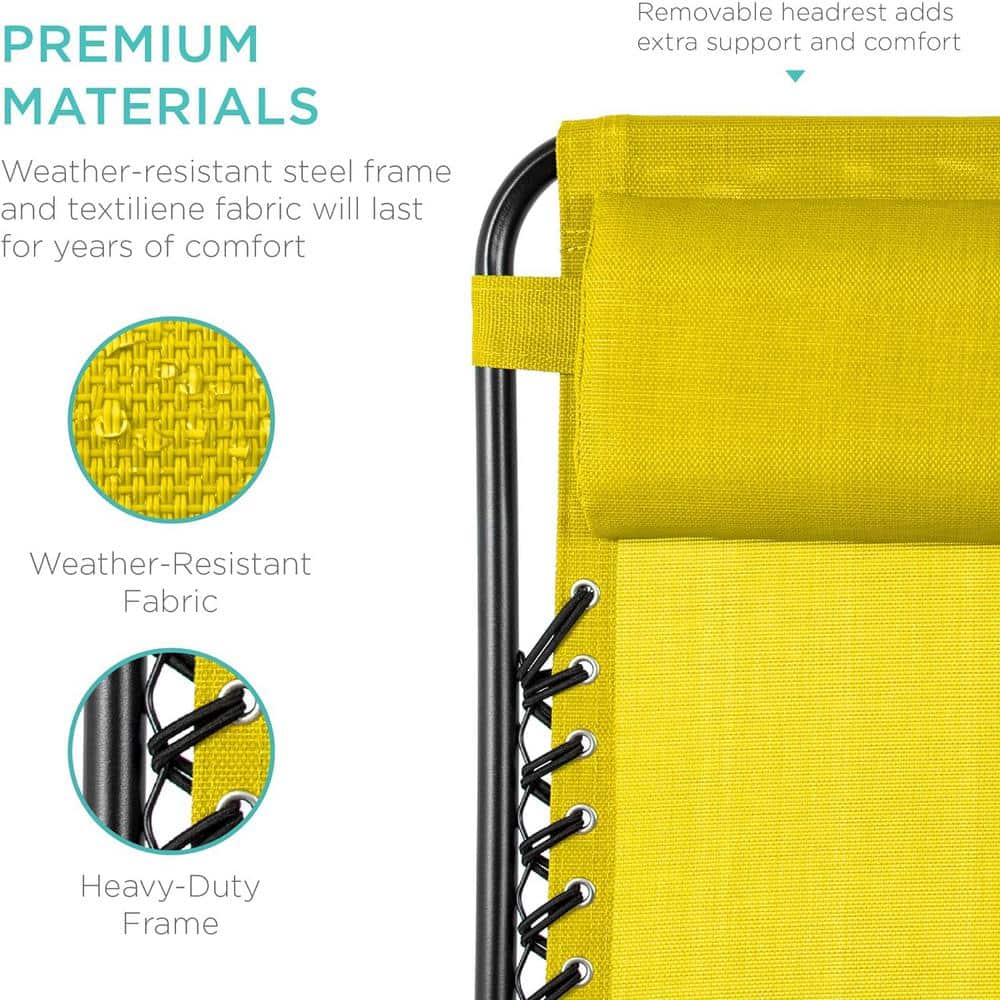 Sunflower Yellow Ergonomic Zero Gravity Outdoor Lounger Set with Cushions