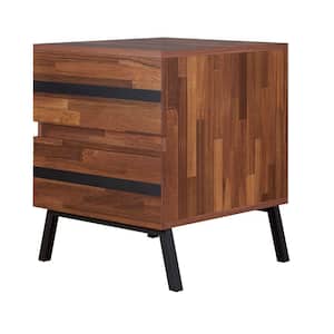Brown and Black 2-Drawers Wooden End Table with Angled Leg Support