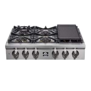 Alta Qualita 36 in. Pro Style Gas Freestanding Range in Stainless Steel with 6 Sealed Brass Burners Cooktop 120000 BTU