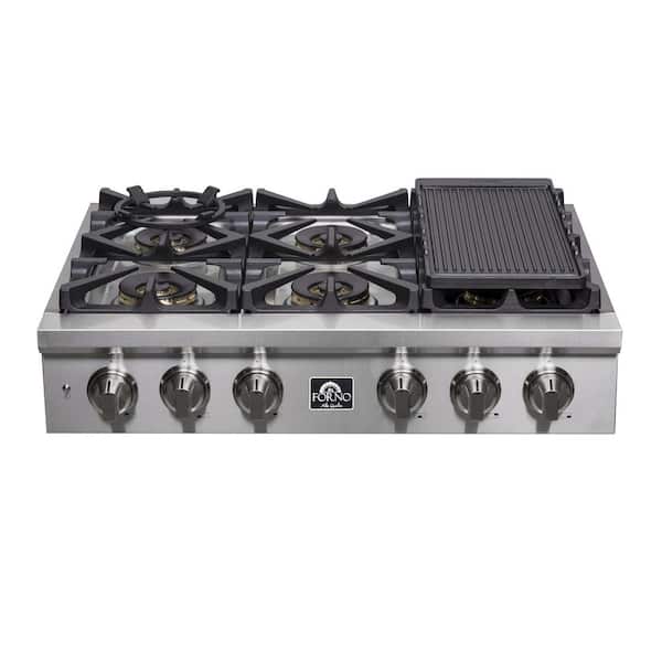 Forno Alta Qualita 36 in. Pro Style Gas Freestanding Range in Stainless Steel with 6 Sealed Brass Burners Cooktop 120000 BTU