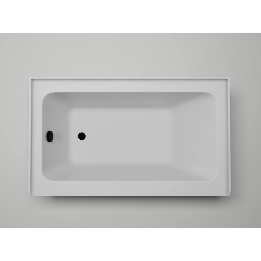 White Acrylic Alcove Soaking Bathtub with Matte Black Drain