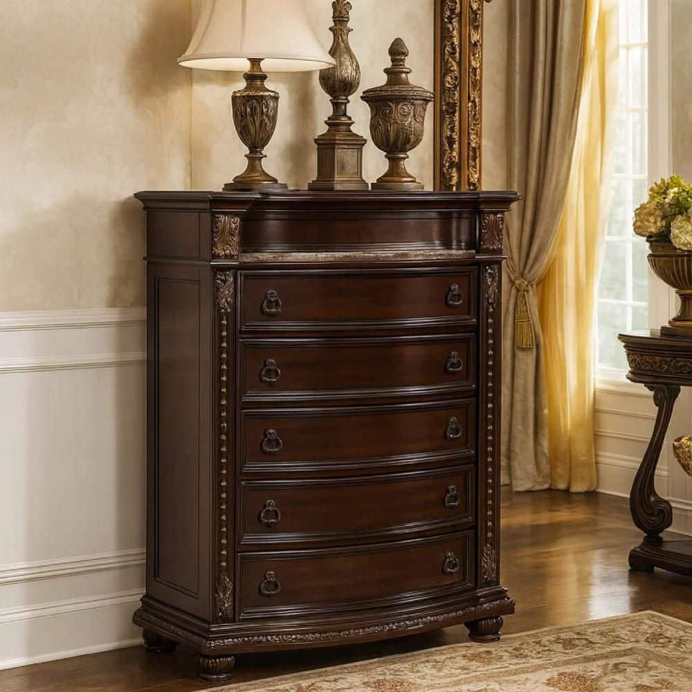 Benjara 45 in. Brown 5-Drawer Chest of Drawers BM215139 - The Home