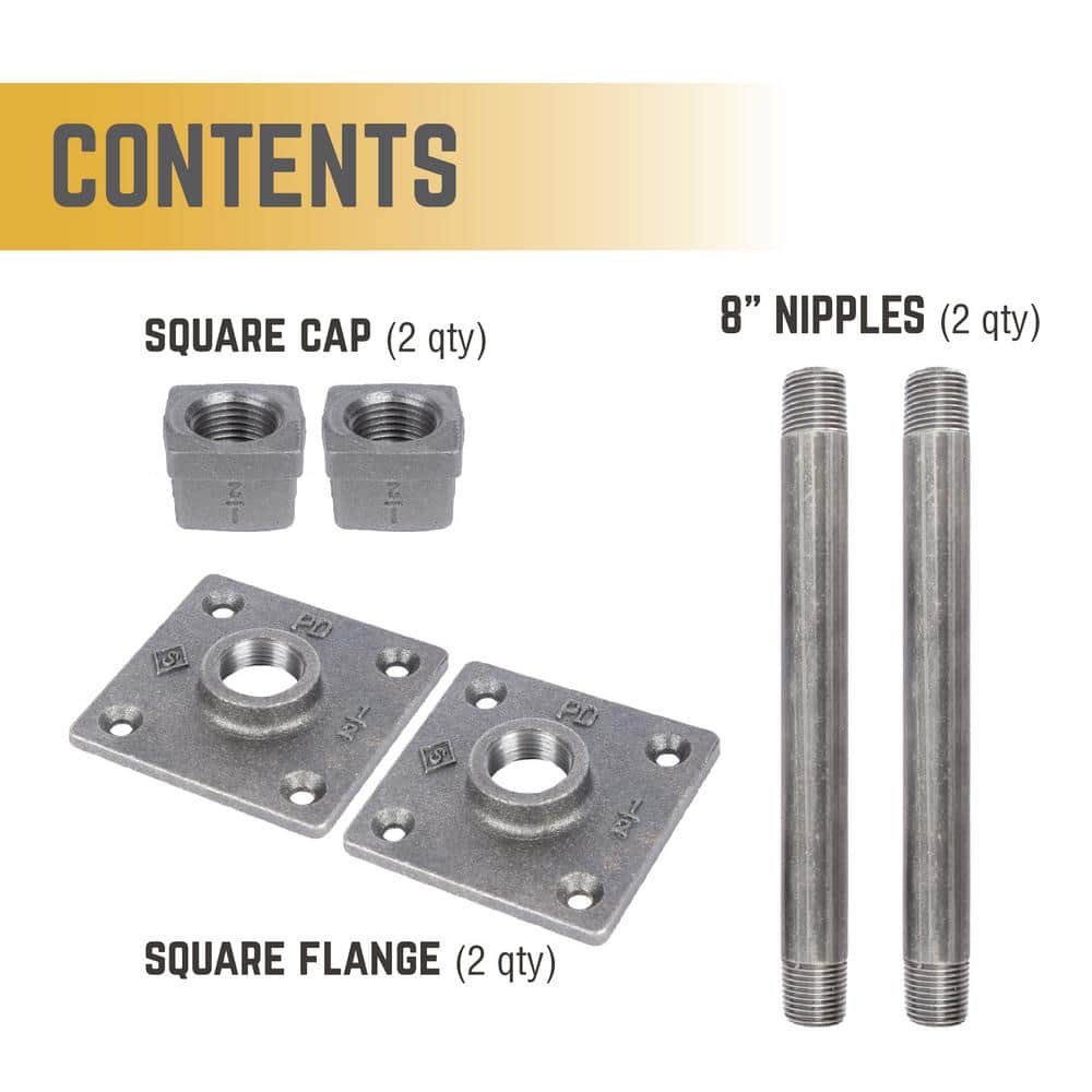 STZ Black Steel 8-inch Industrial Shelf Bracket Set