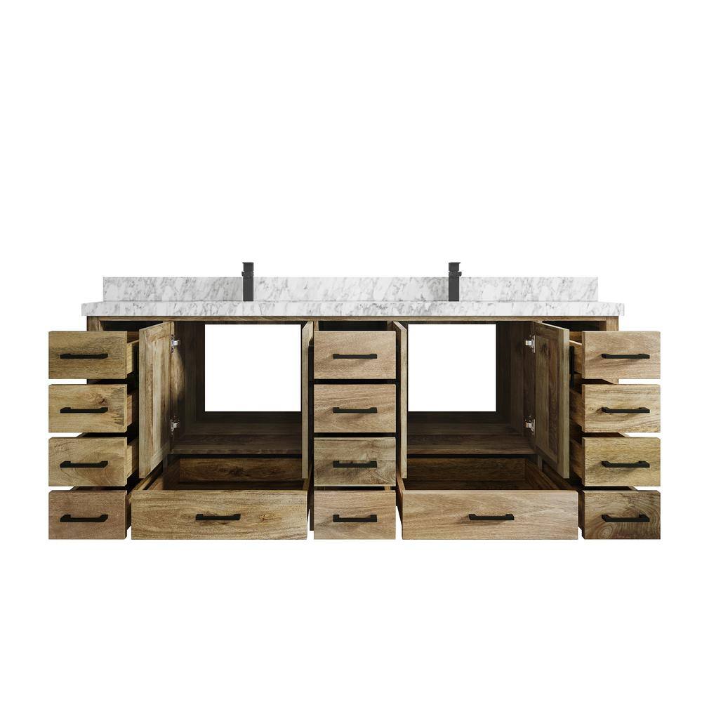 Malibu 84'' Natural Mango Wood Double Bathroom Vanity with Carrara Marble Top