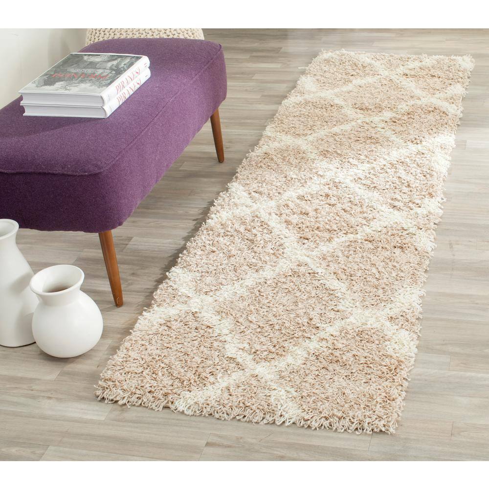 Dallas Shag 2 ft. x 22 ft. Beige/Ivory Geometric Diamond Trellis Runner Rug price history on PriceWatchPro