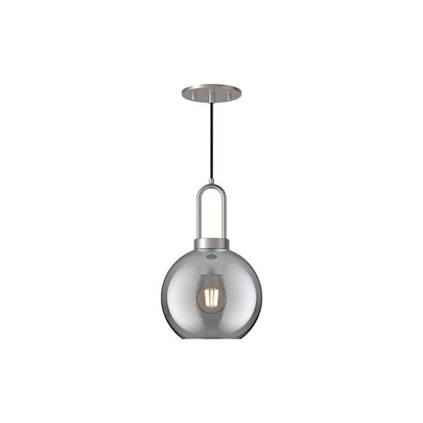 ALORA MOOD Soji 8 in. 1 Light 60-Watt Brushed Nickel/Smoked Solid Glass Pendant Light