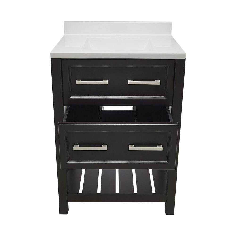Espresso 25'' Single Bathroom Vanity with White Quartz Top