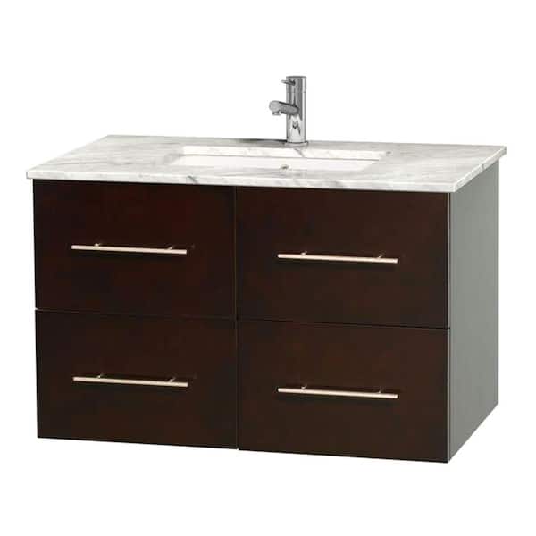 Wyndham Collection Centra 36 in. Vanity in Espresso with Marble Vanity Top in Carrara White and Undermount Sink