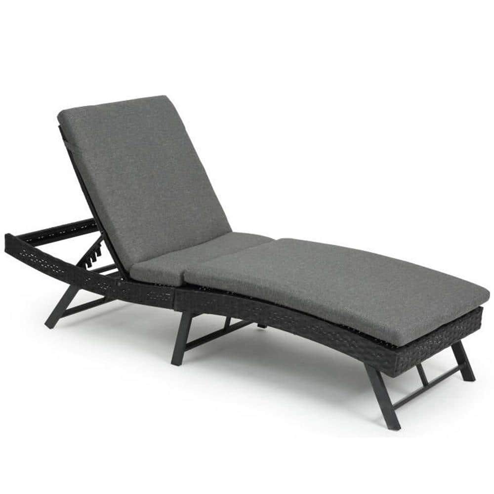 Black Metal Outdoor Chaise Lounge, Folding Lounge Sets, Adjustable Back, wi