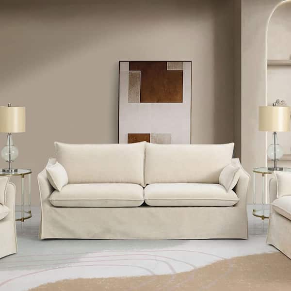 Shane 34 in. Flared Arm Fabric Rectangle w/ 2-Pillows Sofa in. Beige