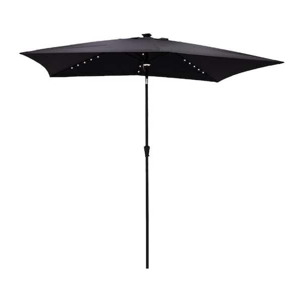Unbranded 10 ft. x 6.5 ft. Market Rectangular LED Umbrella with Tilt and Crank Waterproof Canopy Garden and Pool in Black