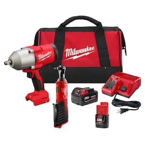 M12/M18 12/18V Lithium-Ion Cordless 3/8 in. Ratchet and 1/2 in. High Torque Impact Wrench with Friction Ring Combo Kit