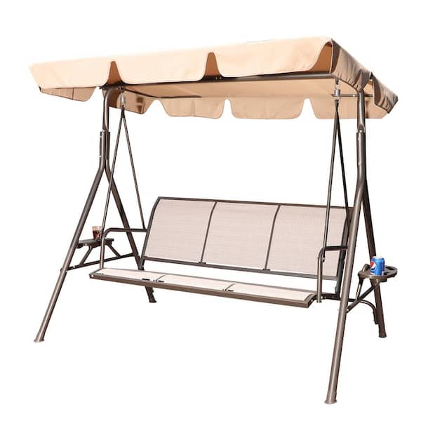 Jushua 44 in. W Taupe 3-Person Texilene Aluminum Patio Swing without Cushion