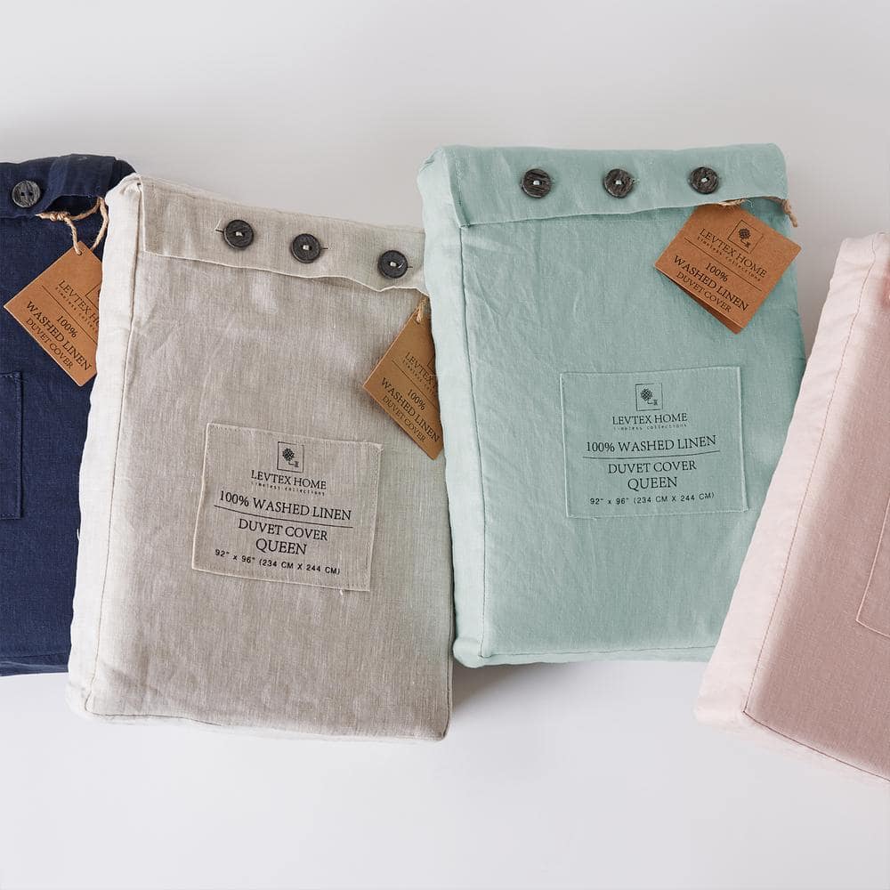 Navy Queen Washed Linen Duvet Cover Set